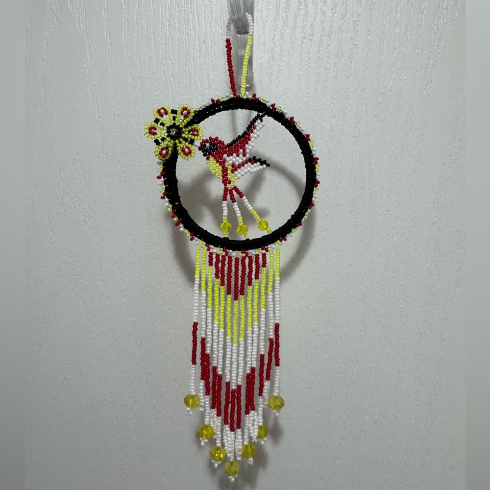 Huichol Beaded Hummingbird Dreamcatcher